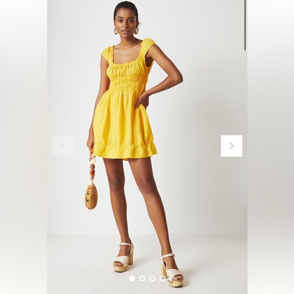 Anthropologie Smocked-Waist Linen Blend Mini Dress Size M